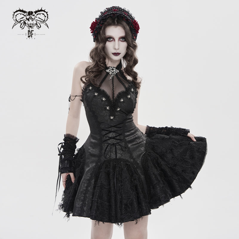 Rosebloom Gothic Jacquard Spiderweb Dress