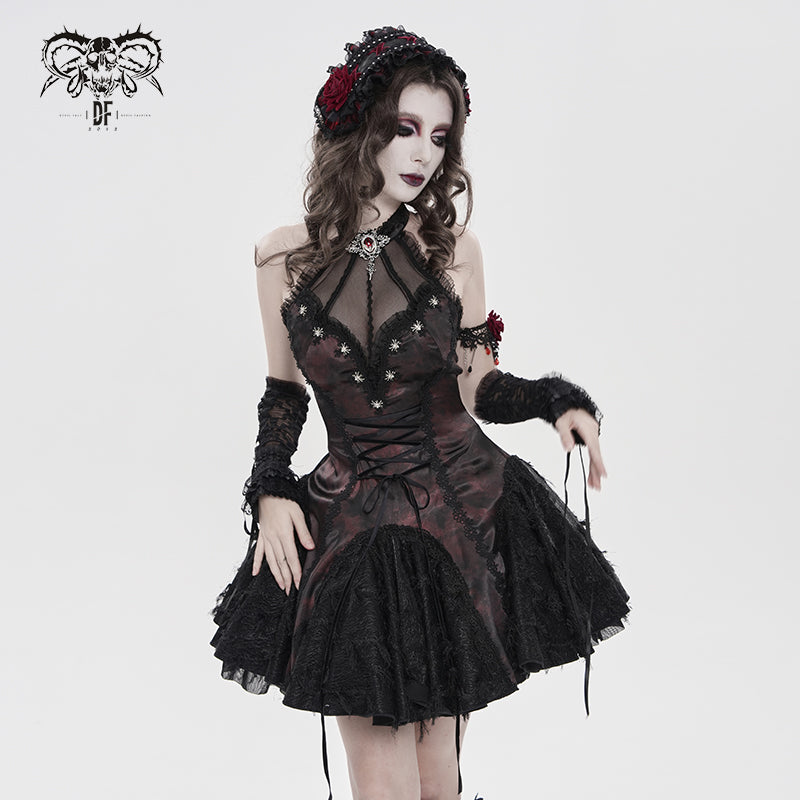 Crimson Spell Gothic Jacquard Rose Dress