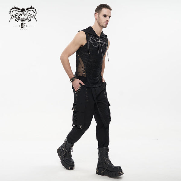 Punk Rave Black Gothic Punk Metal Hollow-out Chain Vest Top for Men 