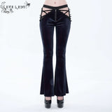 'Negative Nancy' Gothic Velvet Flared Pants With Lace