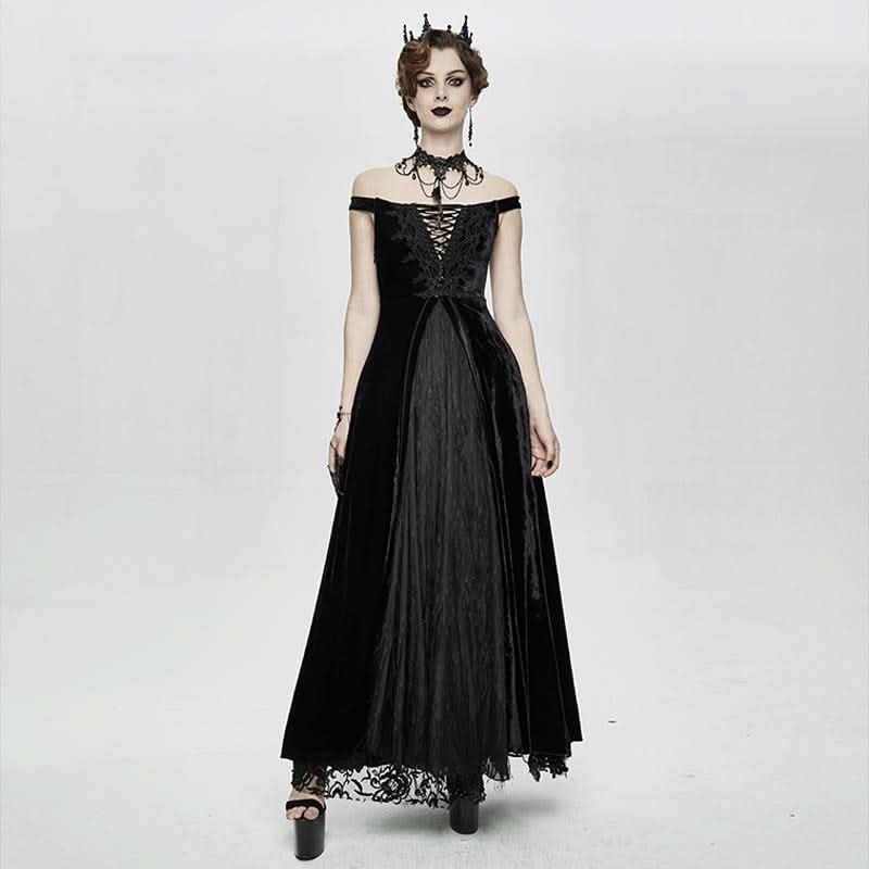 black gothic maxi dress Black Cotton Maxi Dress: Royalcore Gothic Bell Sleeve Ruffle Lace