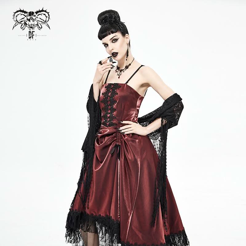devil fashion dress Lauren' Velvet Gothic Lace Belted Dress