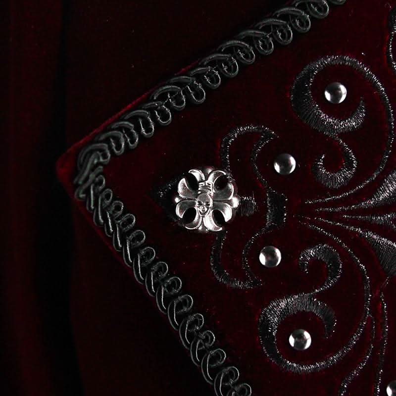 Gothic Palace Embroidered Metal Rivets Wine Dovetail Coat For Men
