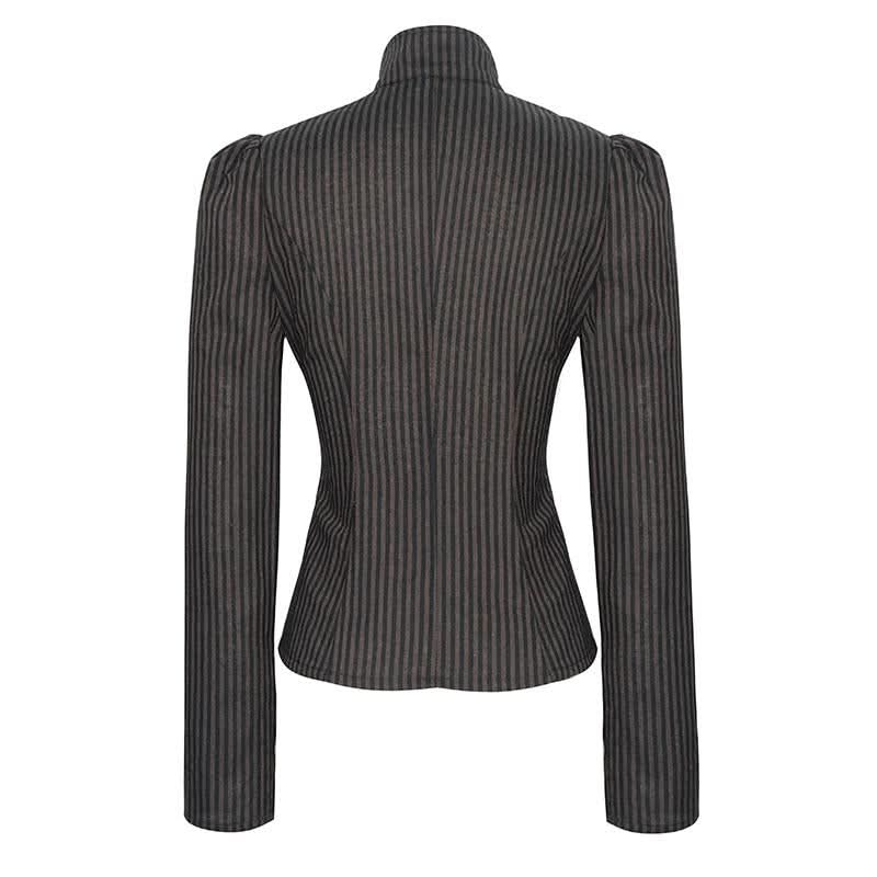Black And Coffee Steampunk Striped Low Collar Bare Breast Sexy Women Blouse