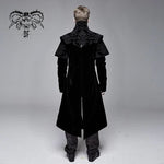 Hand Embroidered Cape Collar Black Velveteen Gothic Coat For Men