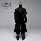 Hand Embroidered Cape Collar Black Velveteen Gothic Coat For Men