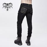Steampunk Rock Bronze Fitted Leather Men Trousers With Cross