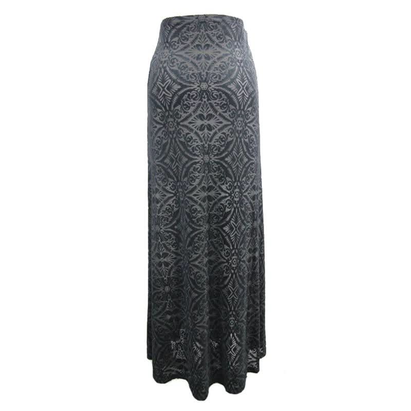 Stretchy Gothic Pattern Cross Shaped Mesh Splicing Sexy Ladies Velvet Long Half Skirt