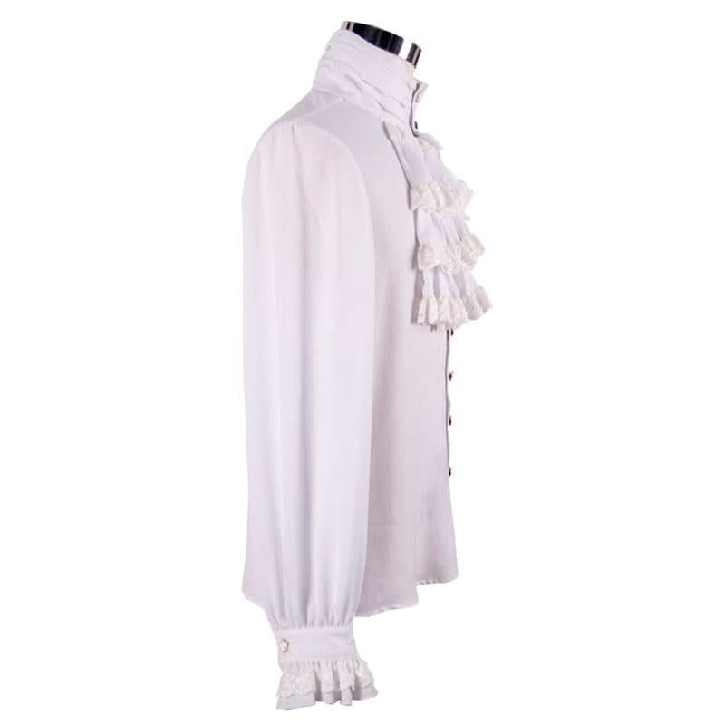 Punk Wedding High Collar Gothic Chiffon Men White Shirts With Bow Tie