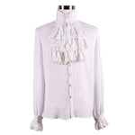 Punk Wedding High Collar Gothic Chiffon Men White Shirts With Bow Tie