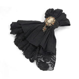 Unisex Style Cameo Dark Fringe Jacquard Cotton And Linen Black Men Lace Bow Tie