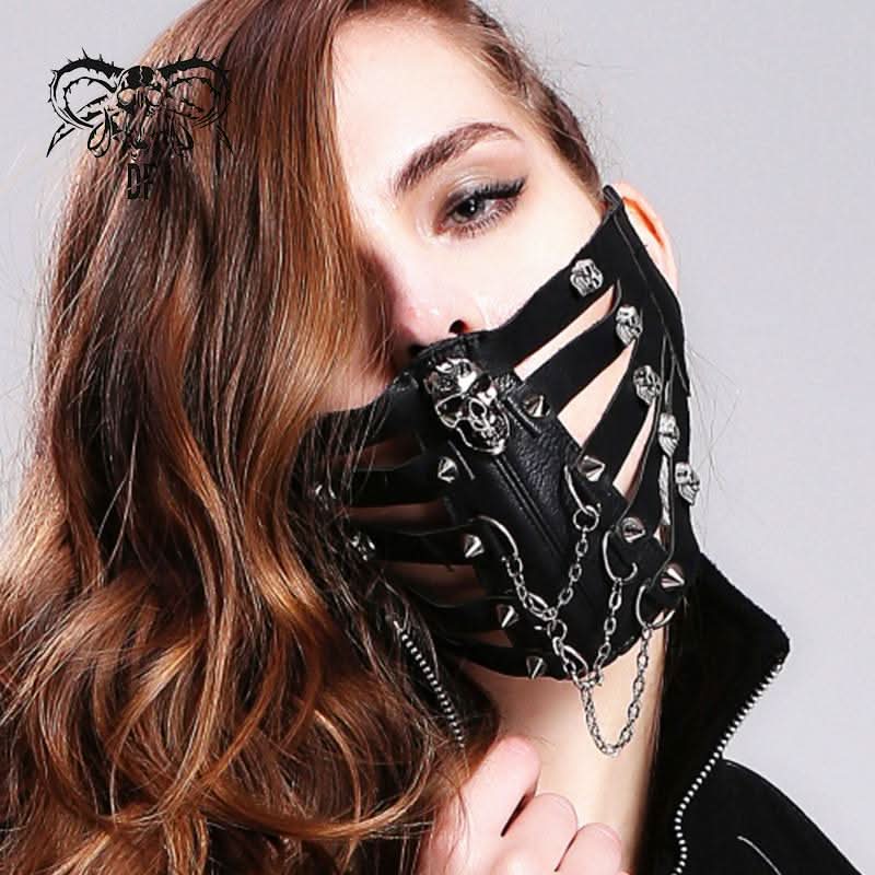 Black Metallic Skull Hollow Out Punk Mask For Women And Men