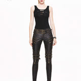 Sping False Boots High Waist Black And Silver Women Hand Rubbed Leather Trousers µ丱±¾