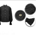 Steampunk Puff Sleeve Dark Grain Jacquard Cotton And Linen Men Black Shirts