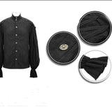 Steampunk Puff Sleeve Dark Grain Jacquard Cotton And Linen Men Black Shirts