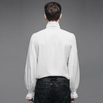 Punk Wedding High Collar Gothic Chiffon Men White Shirts With Bow Tie