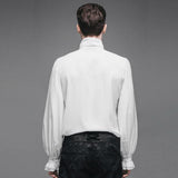 Punk Wedding High Collar Gothic Chiffon Men White Shirts With Bow Tie