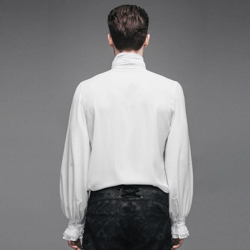 Punk Wedding High Collar Gothic Chiffon Men White Shirts With Bow Tie