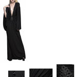 Chinese Frog Button Sexy Women Bat Sleeve Deep V Neck Evening Dress