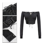 Tt144 Military Punk Off Shoulder Long Sleeve T Shirt