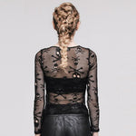 Punk Sexy Women Skeleton Transparent Mesh Long Sleeves T Shirts