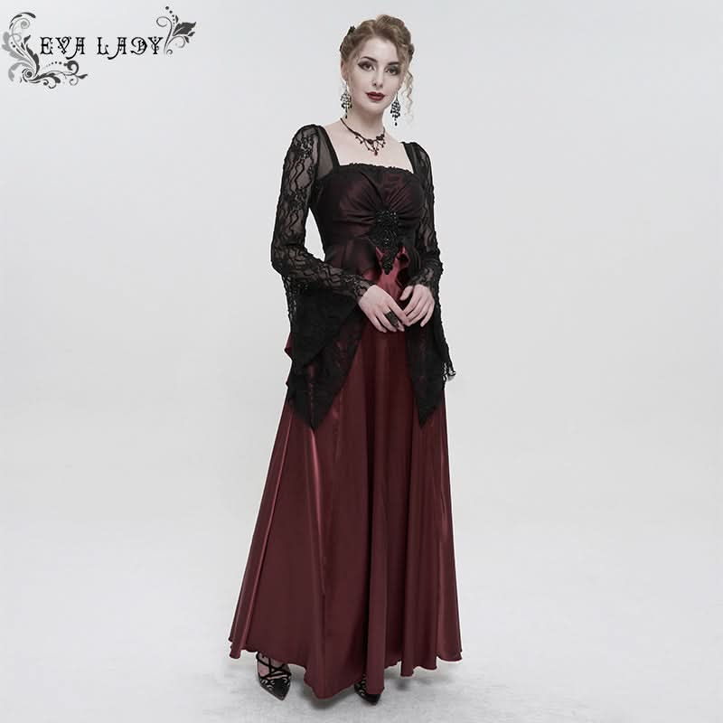 Queen of Nile' Gothic Satin Lace Dress (Red) Queen of Nile' Gothic Satin Lace Dress (Red)