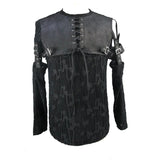 Daily Punk Leather Spliced Irregular Detachable Sleeve Lace Up Men T Shirt