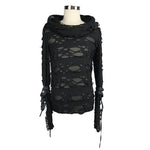 Punk Men Ripped Finger Covered Autumn Hooded Black Top