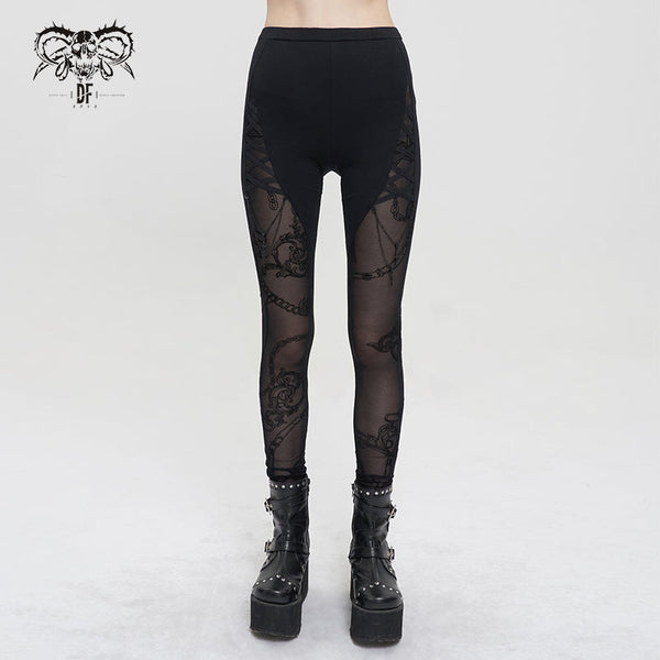 Across The Ocean' Gothic Printed Leggings With Chain