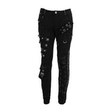 Punk Heavy Metal Lace Up Leg Torn Men Trousers With Loops