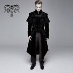 Hand Embroidered Cape Collar Black Velveteen Gothic Coat For Men