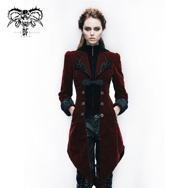 Crimson Moon' Embroidered Gothic coat with High Collar