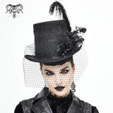 'Abandoned Carnival' Gothic Top Hat with Fishnet and Feathers