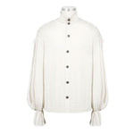 Steampunk Puff Sleeve High Collar Cotton And Linen Men White Shirts