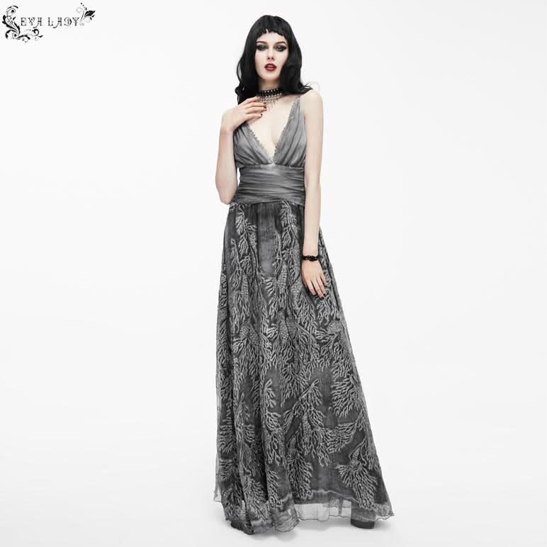 Elyria' Gothic Halter Neck Dress with Embroidery Elyria' Gothic Halter Neck Dress with Embroidery