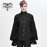 Steampunk Puff Sleeve Dark Grain Jacquard Cotton And Linen Men Black Shirts