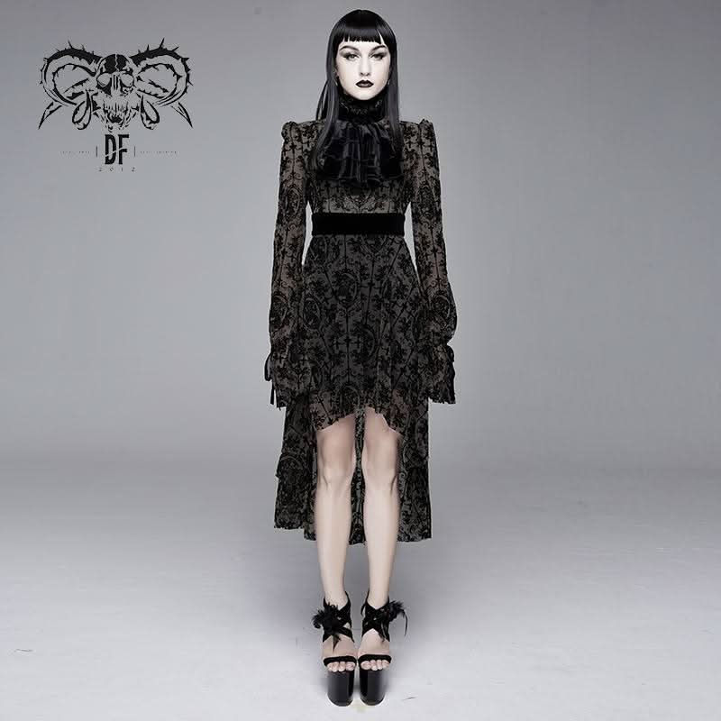 gothic mesh dress LANSHULAN Gothic Lightweight Contrast Lace Split Sleeve Cold Shoulder Mesh Dress Clothes Black at Amazon Women's Clothing store