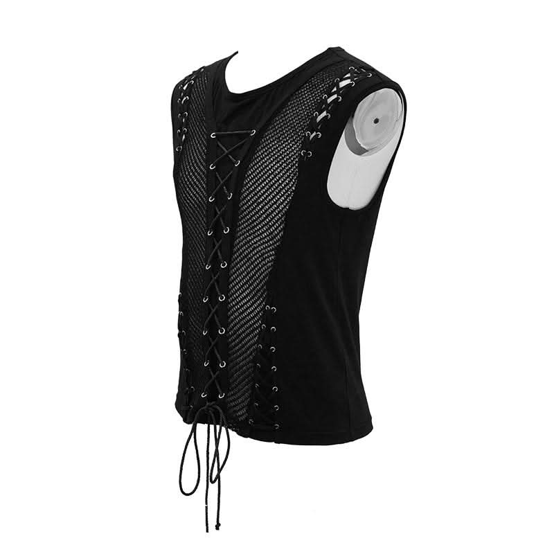 Coarse Grain Woolen Tied With Rope Cotton Punk Men Vest