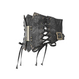 Women Brown Slim Steampunk Curly Grain Texture Lace Up Leather Corset