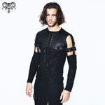 Daily Punk Leather Spliced Irregular Detachable Sleeve Lace Up Men T Shirt