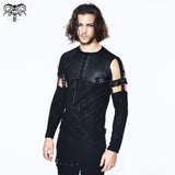 Daily Punk Leather Spliced Irregular Detachable Sleeve Lace Up Men T Shirt