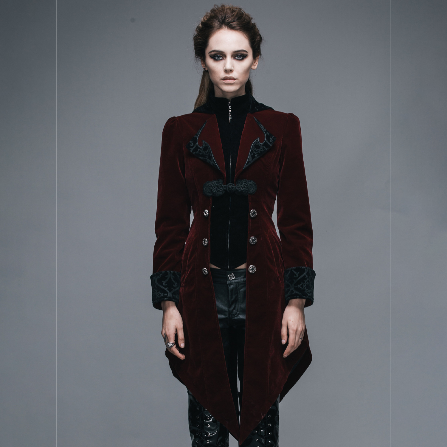Crimson Moon Embroidered Gothic Coat — DevilFashion