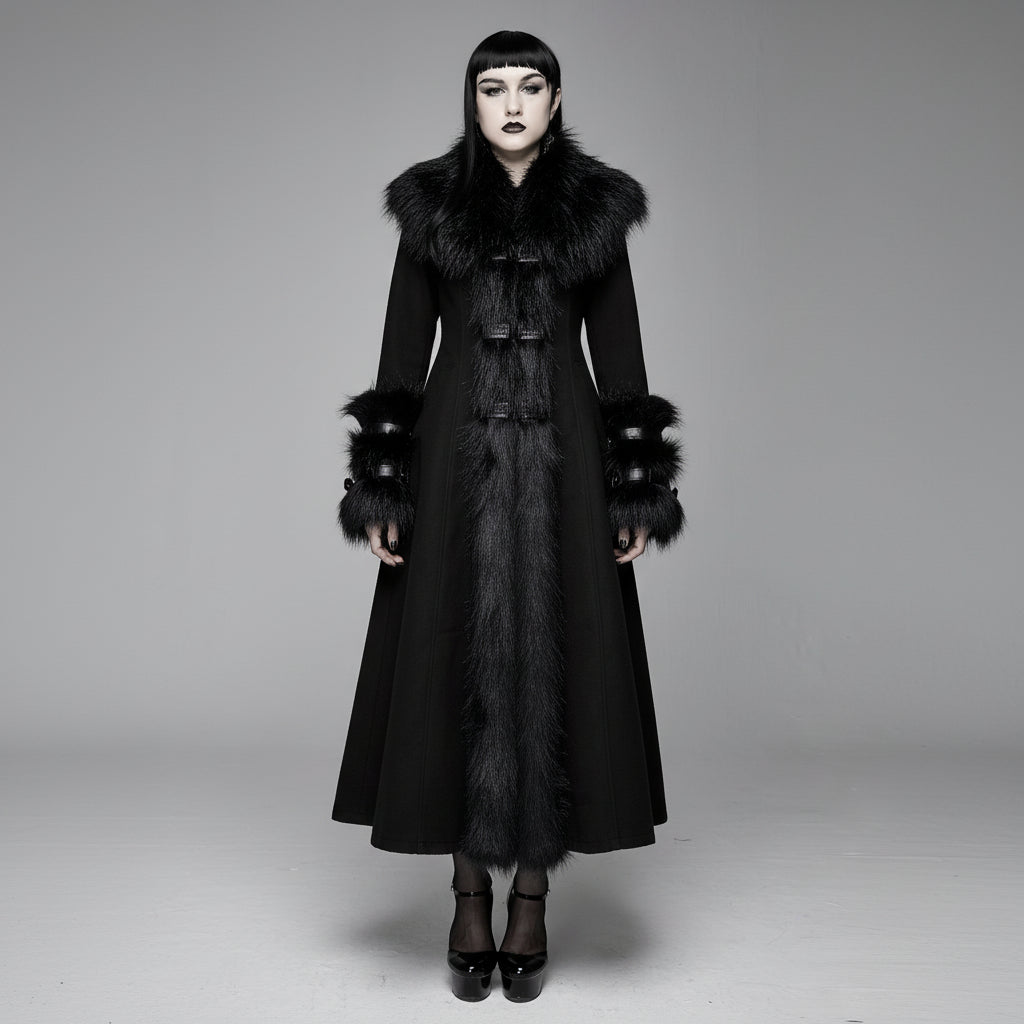 Baroness Gothic Long Coat with Fur Collar — DevilFashion