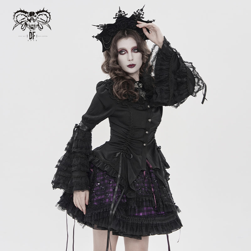 Ruffled Lace Gothic Lolita EGL Striped Flared Shirt