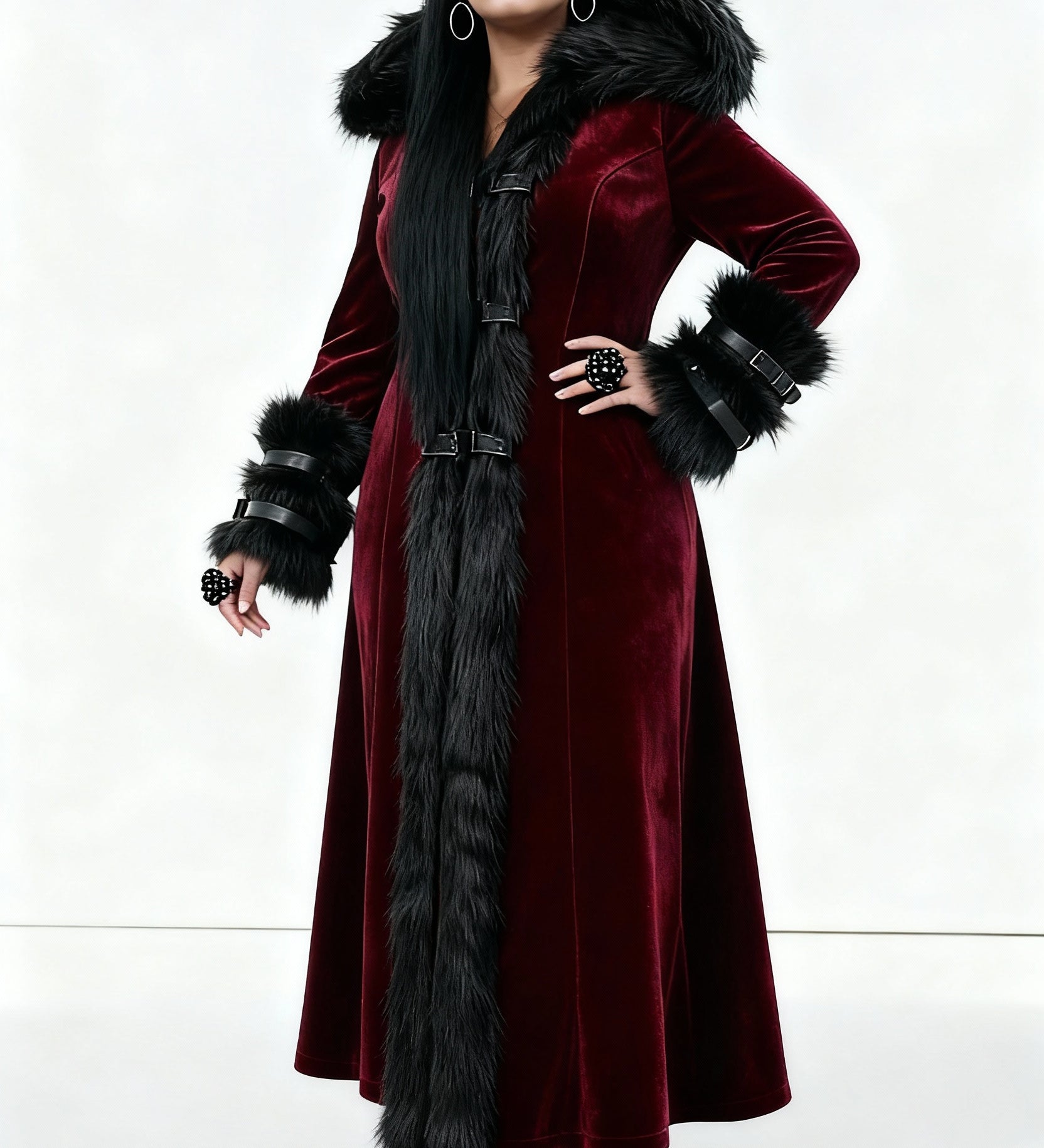 'Demonic Priestess' Long Coat With Fur and Hood
