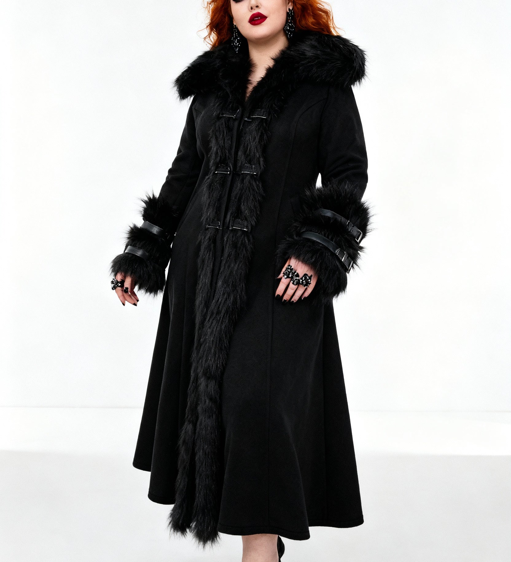 'Baroness' Gothic Long Coat with Fur Collar and Sleeves