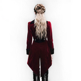 'Crimson Moon' Bestickter Gothic-Mantel mit hohem Kragen