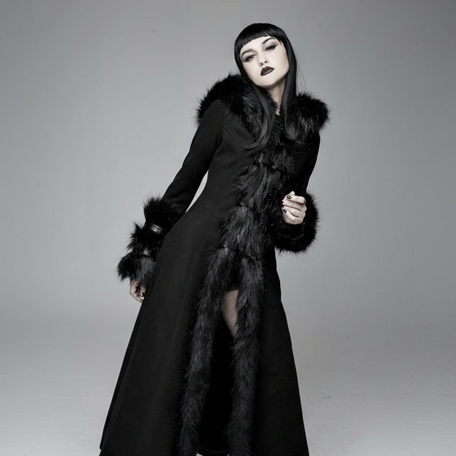 Baroness' Gothic Long Coat with Fur Co | DevilFashion