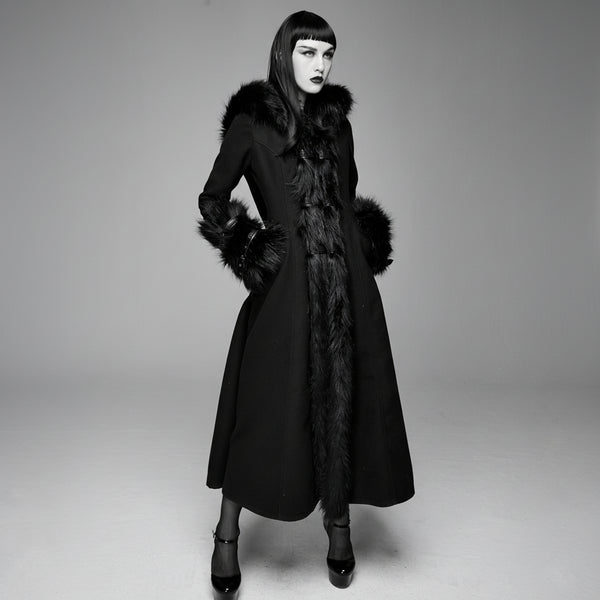 Baroness' Gothic Long Coat with Fur Co | DevilFashion