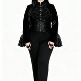 'Lightless Dawn' Gothic Swallow-Tailed Coat with Ruffles